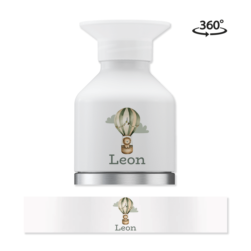 Dopper Edelstahl MINI mit Namen und Löwe im Heißluftballon