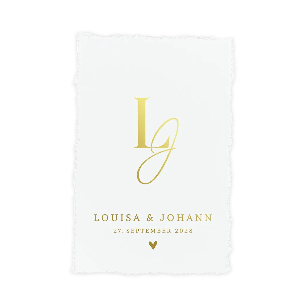 Elegante Hochzeitseinladung im Büttenpapier-Look mit Monogramm