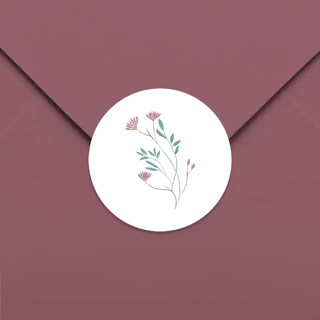 Sluitsticker wit met bloem - per 25 stuks