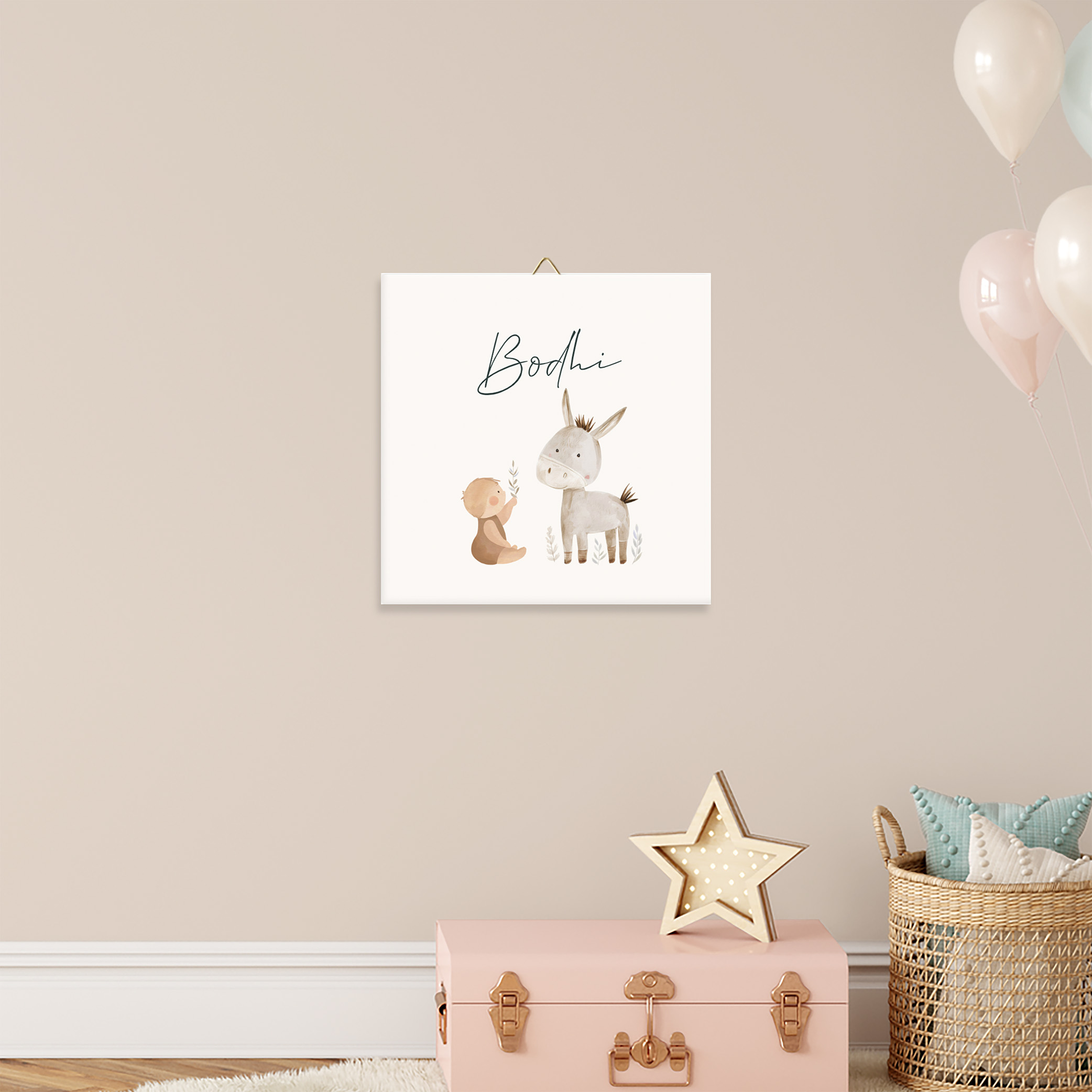 Unisex geboortegeltje met baby en ezel