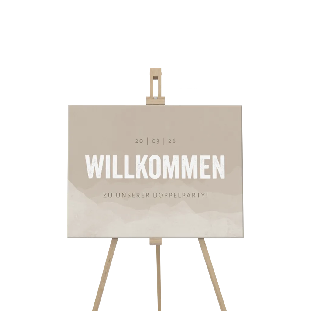 Willkommensschild zur Doppelparty in Beige