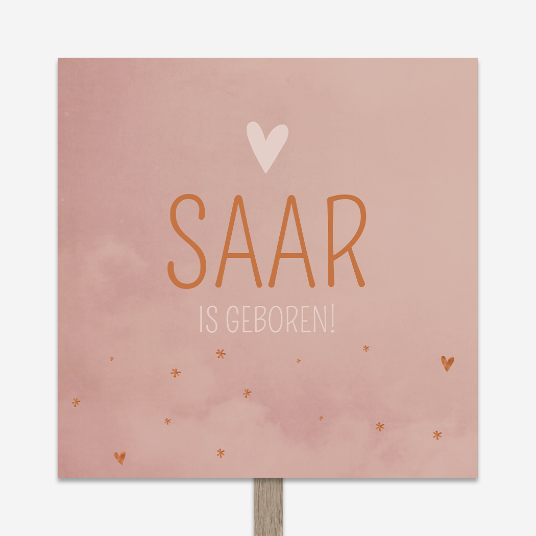 Geboortebord roze vierkant romantisch lief