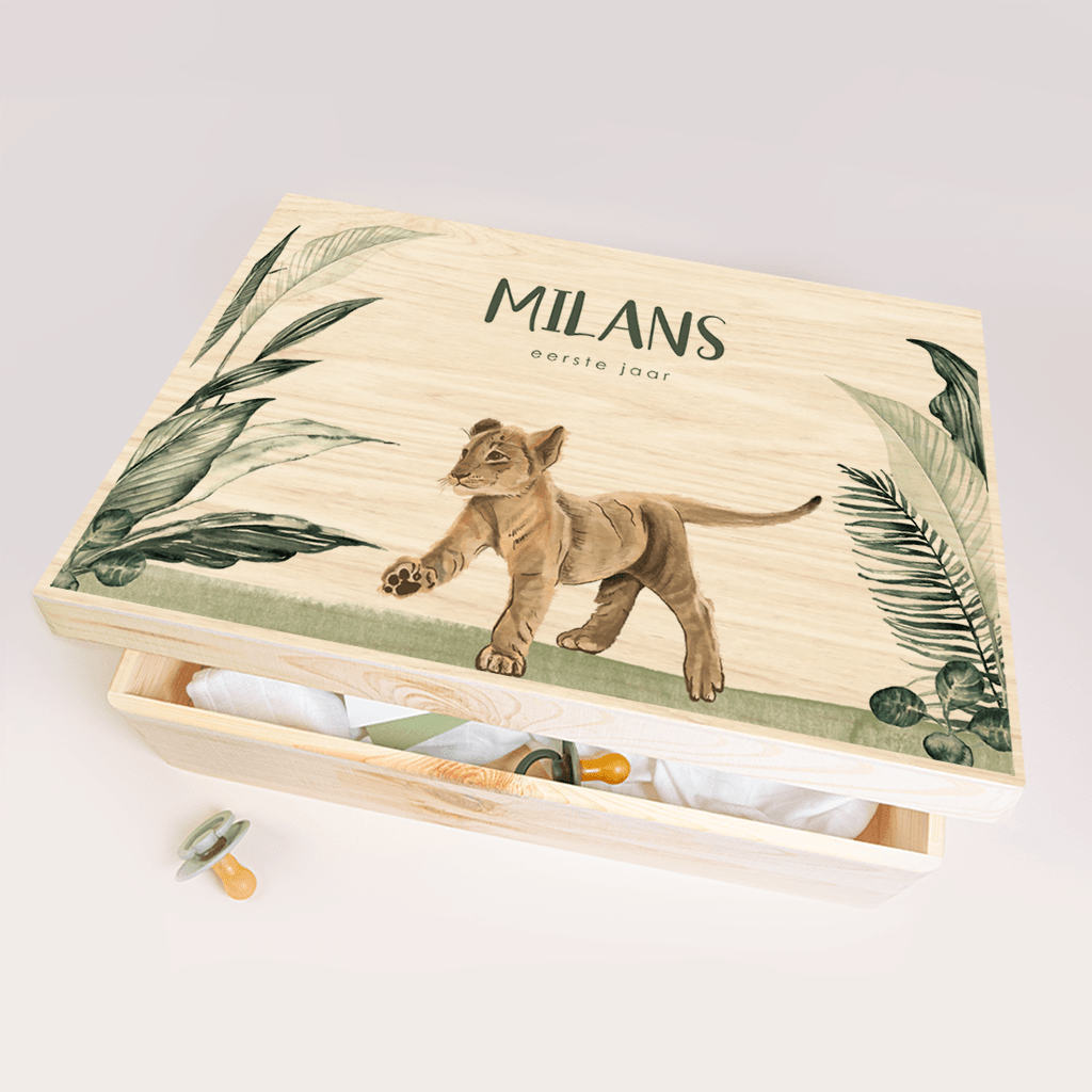 Memory box hout met leeuwenwelpje