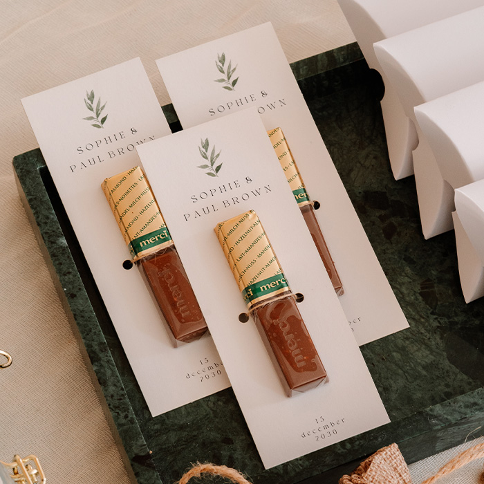 Merci bedankjes bruiloft met takje - 3 stuks