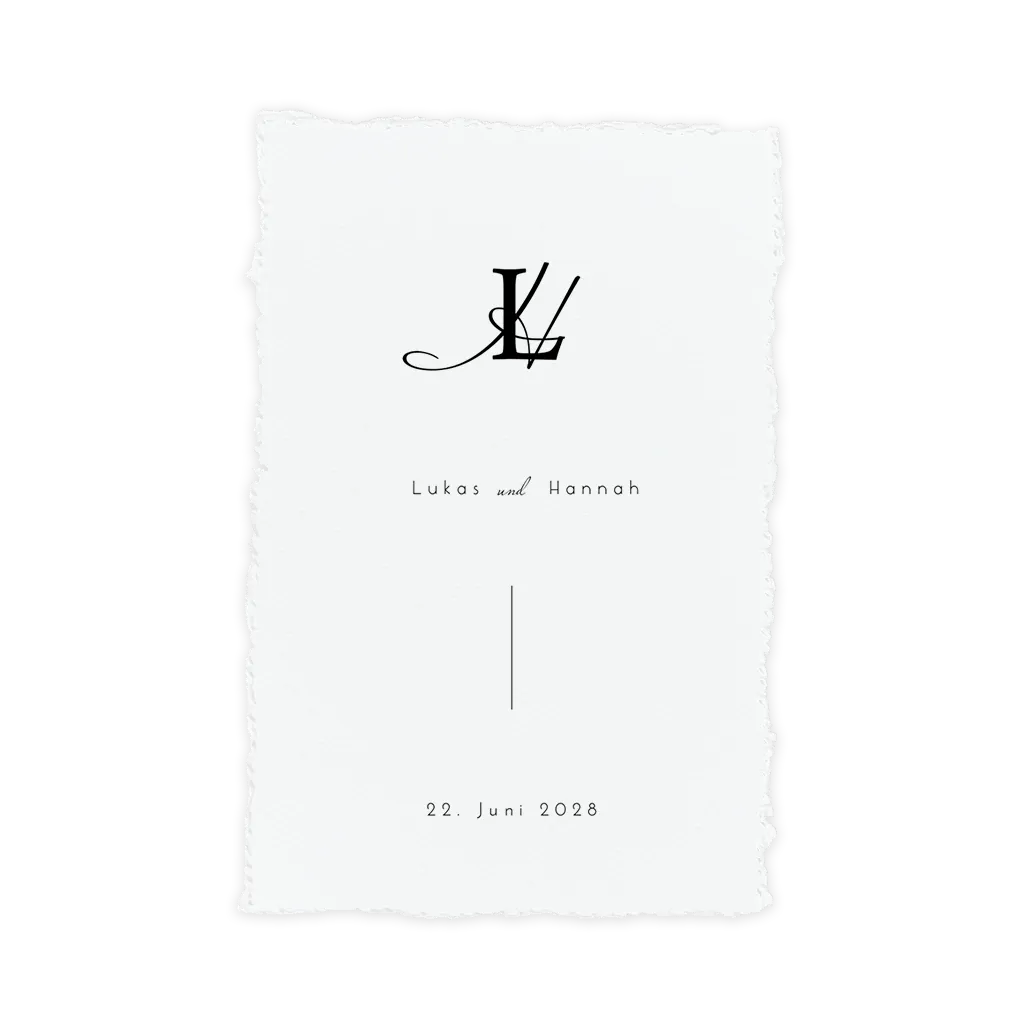 Büttenpapier-Look (DIY*) Hochzeitseinladung mit Monogramm