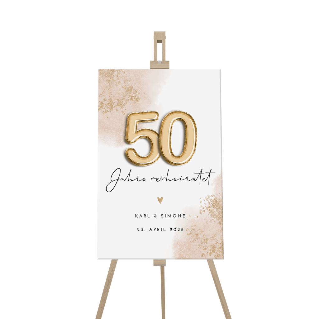 Willkommensschild zur Goldenen Hochzeit im Wasserfarben-Look