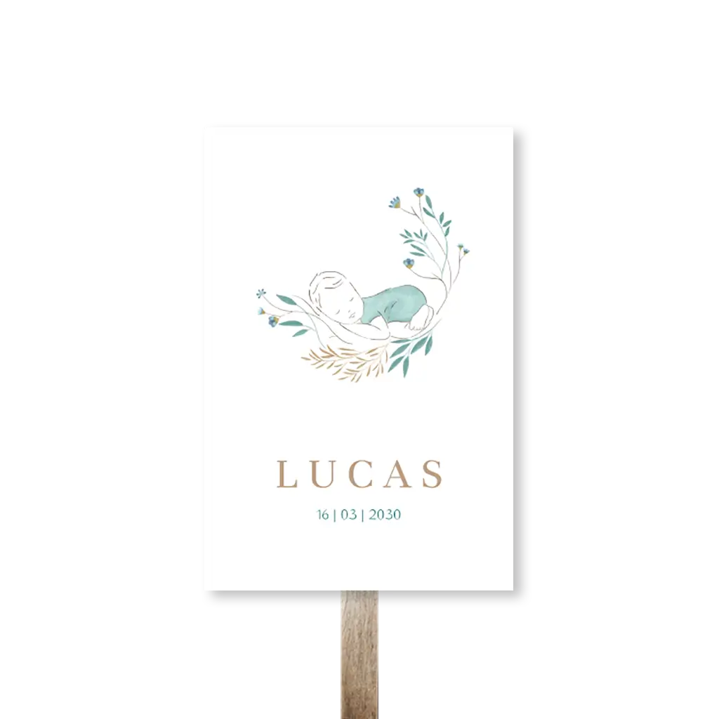 Staand tuinbord jongen met baby met bloemen