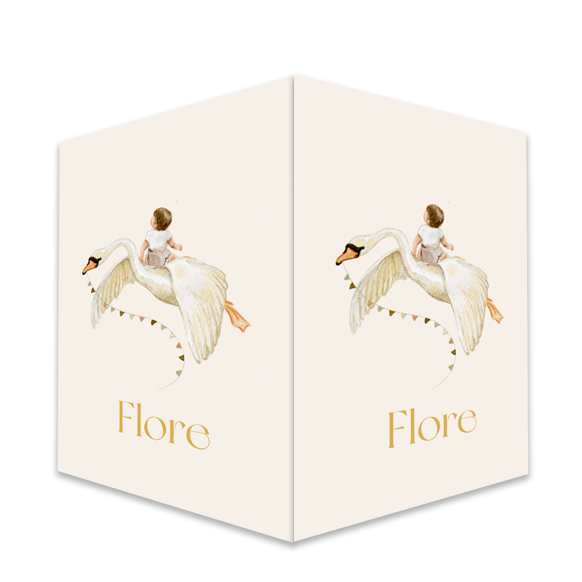 raambord dubbel dromerig illustratie zwaan met meisje vlaggenlijn