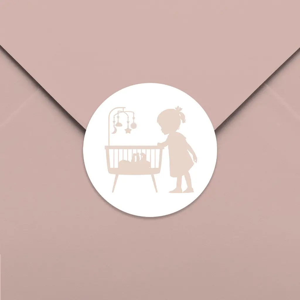 Sluitsticker grote zus bij wiegje - per 25 stuks