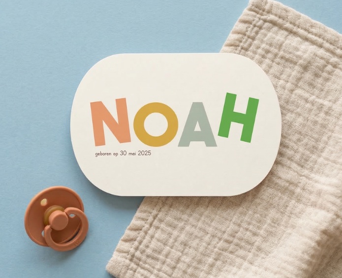 Geboortekaartje stans gekleurde letters