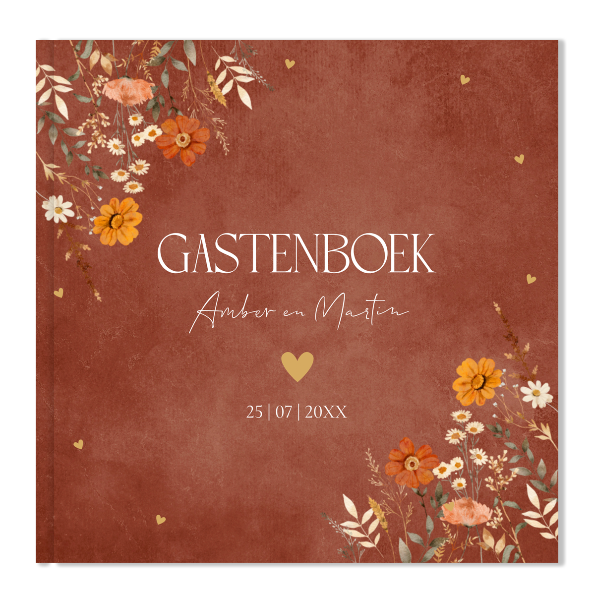 Gastenboek bruiloft bloemen roodbruin