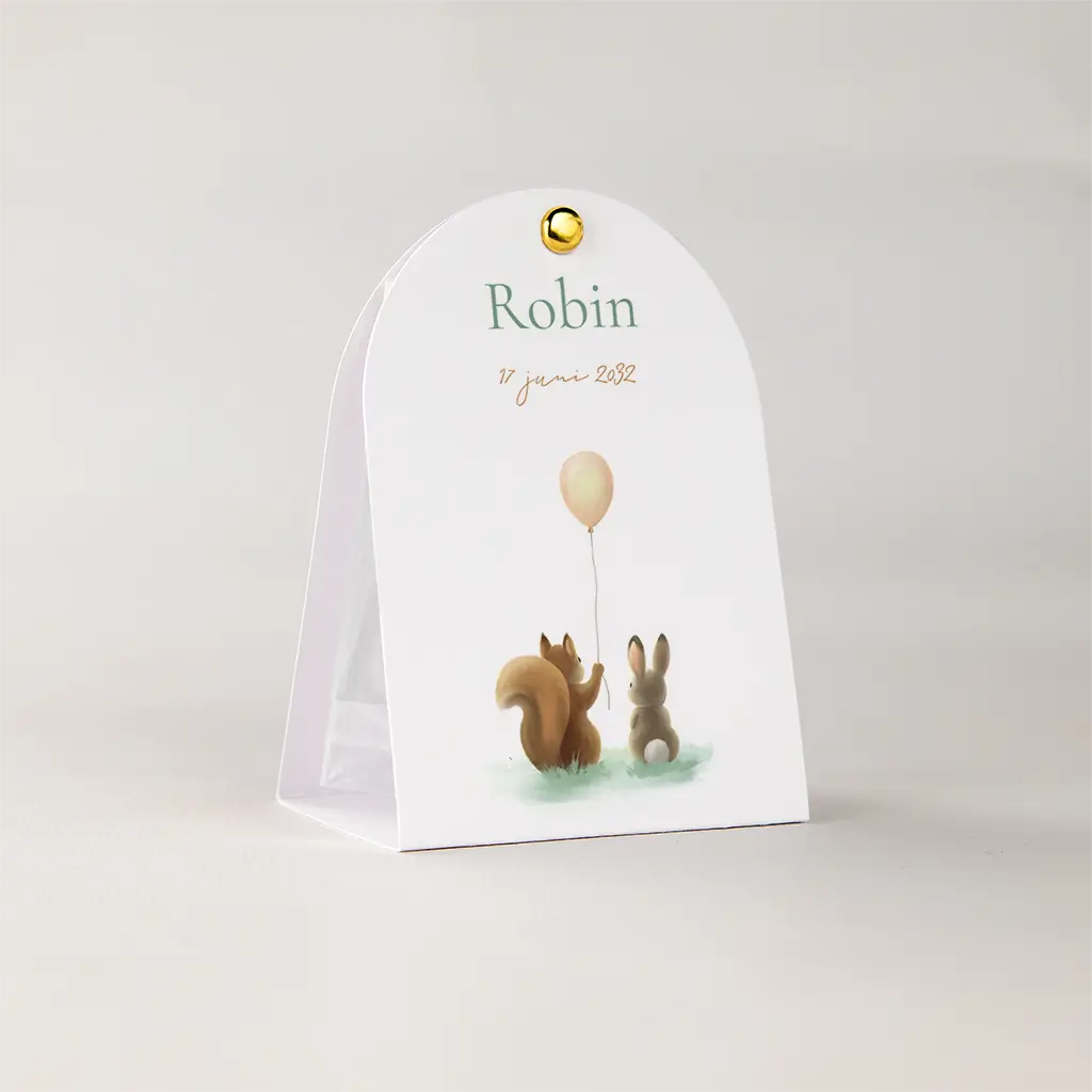 Doopsuiker tentkaartje met eekhoorn, konijn en ballon