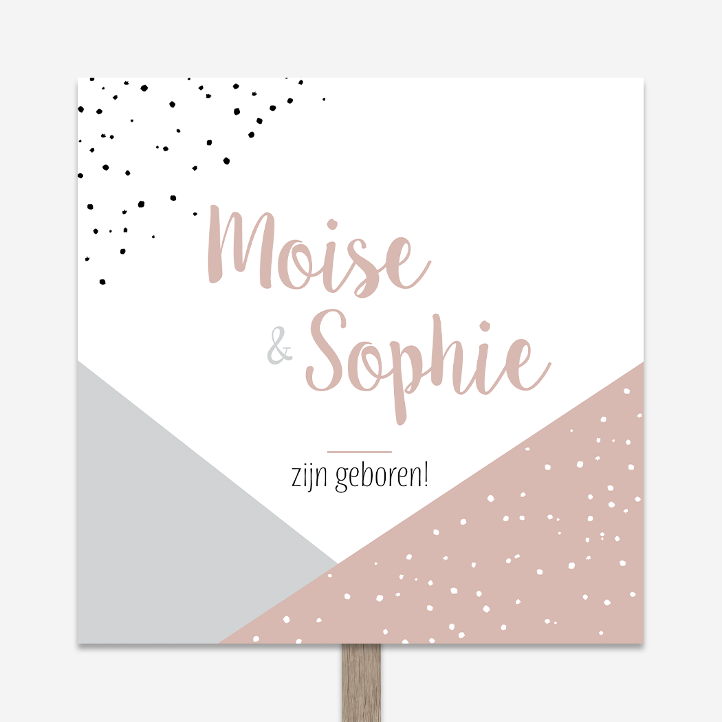 Tuinbord Geboortebord Roze Tweeling Stippen