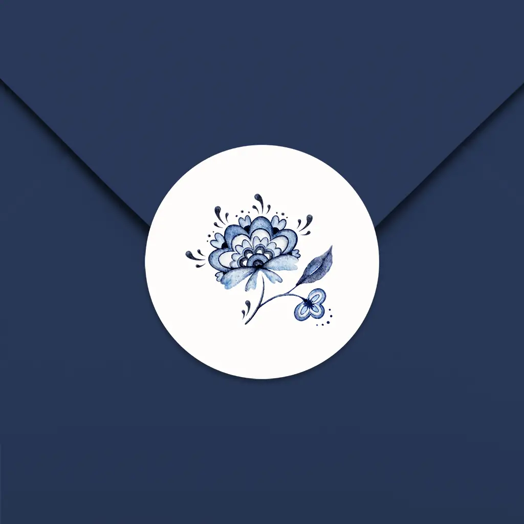 Sluitsticker wit met delfsblauw bloem - per 25 stuks