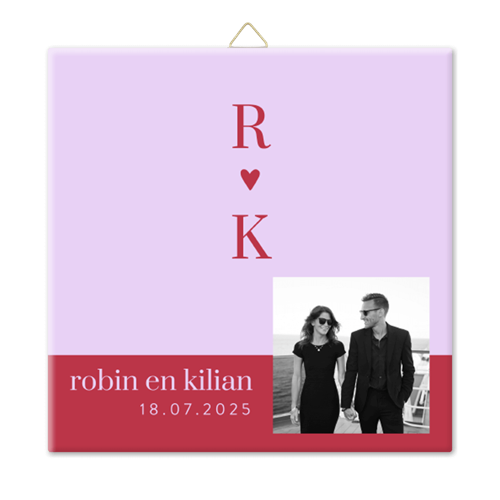 Keramiek tegeltje in roze rood colorblock met foto