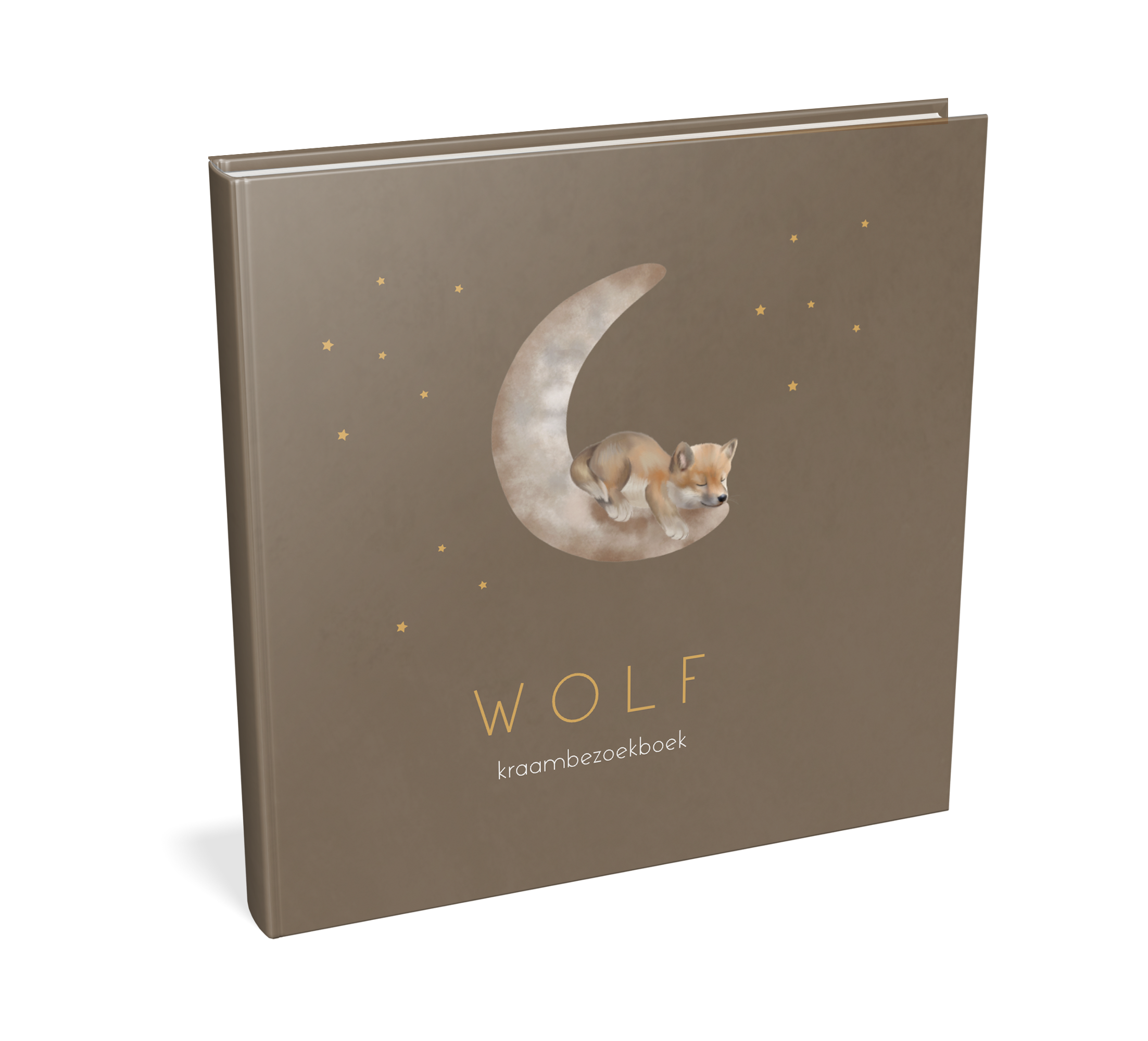 Kraambezoekboek met watercolour maan, wolf en sterren