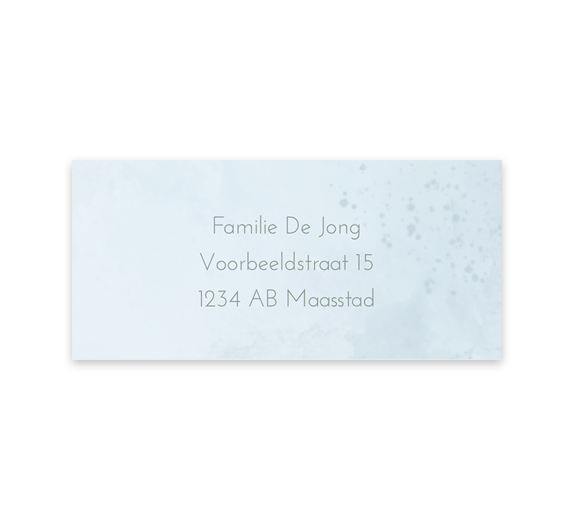 Adresstickers lichtblauw met watercolour en spetters