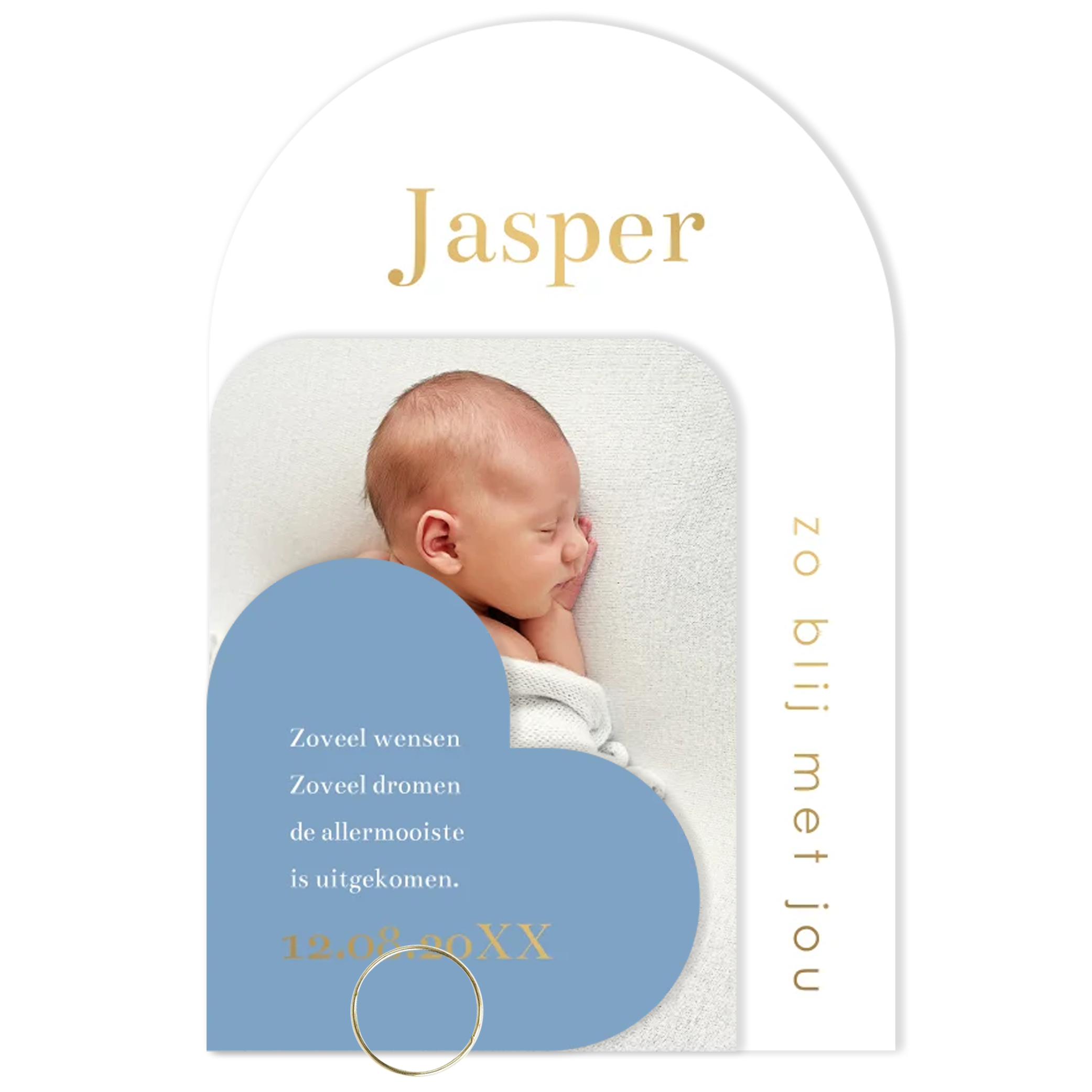 Geboortekaartje jongen hart foto modern label