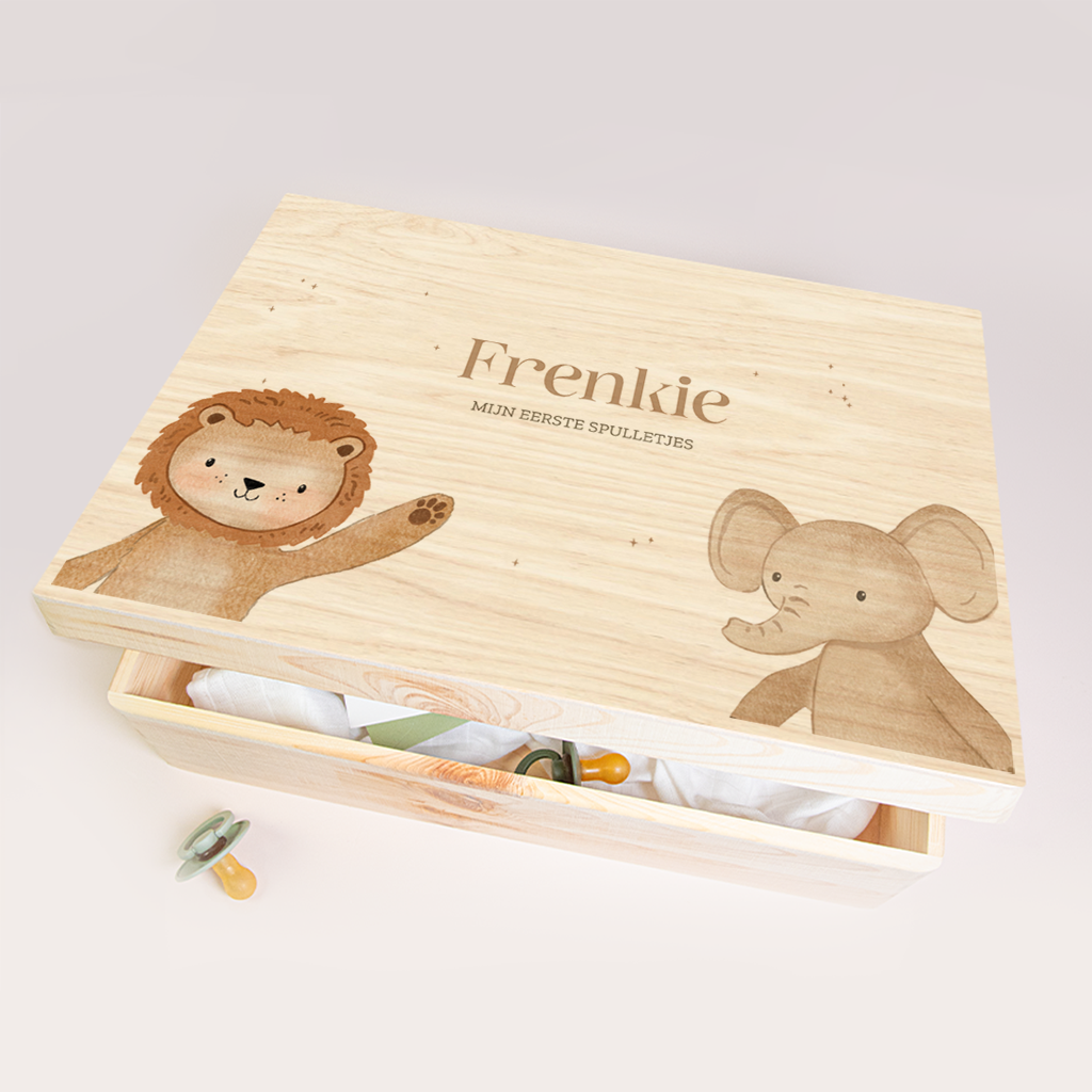 Memorybox met leeuwtje en olifantje
