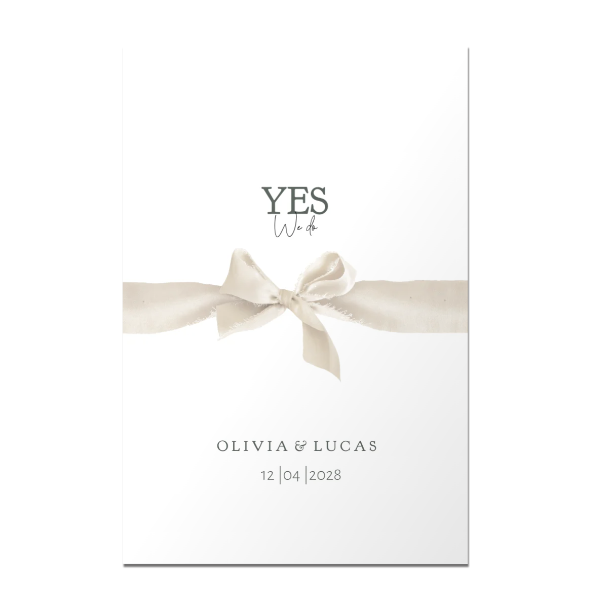Trouwkaart klassiek wit design met lint