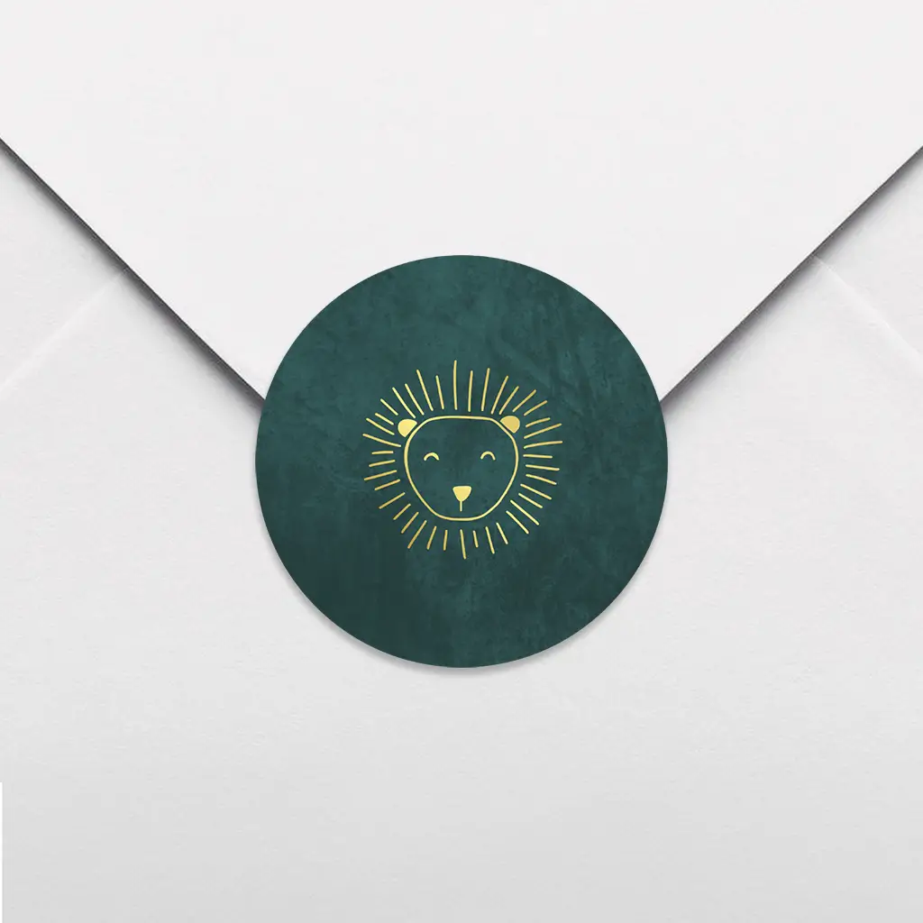 Sluitsticker stoer groen met goudfolie leeuw - per vel
