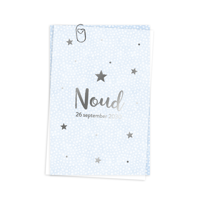 Geboortekaartje kalkpapier zilver foliedruk sterren