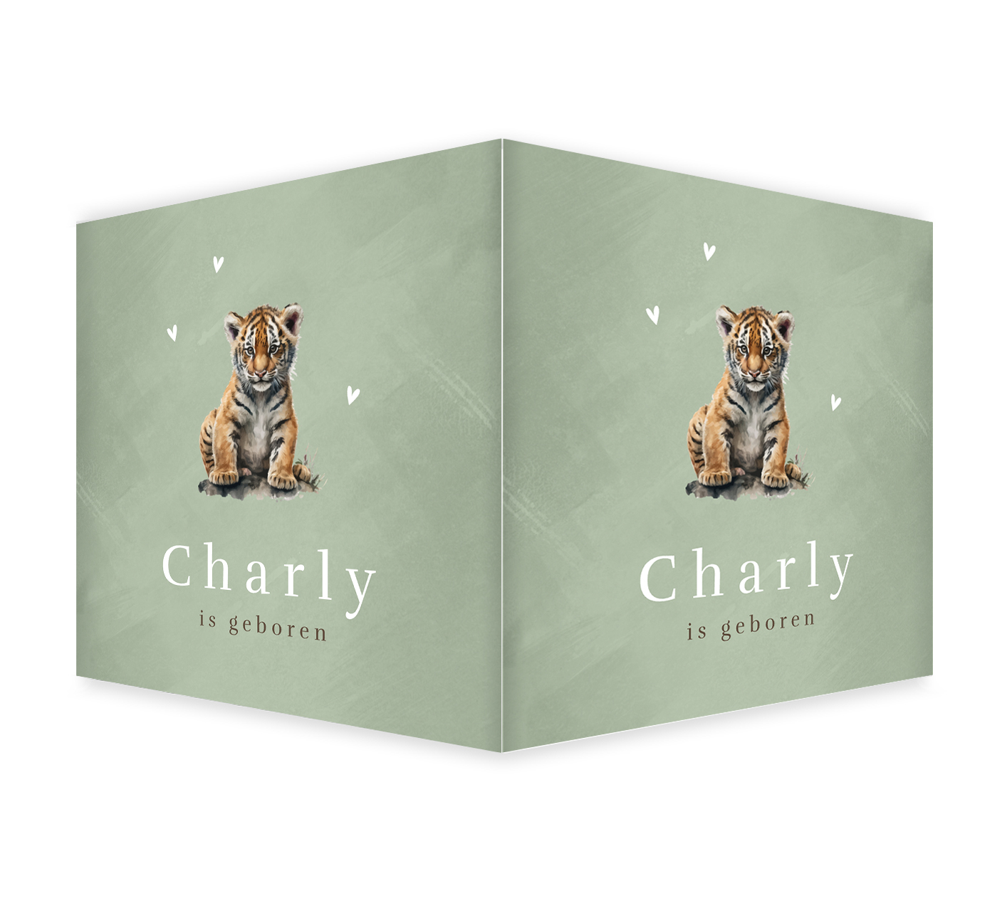 Groen geboortebord met lief tijgertje