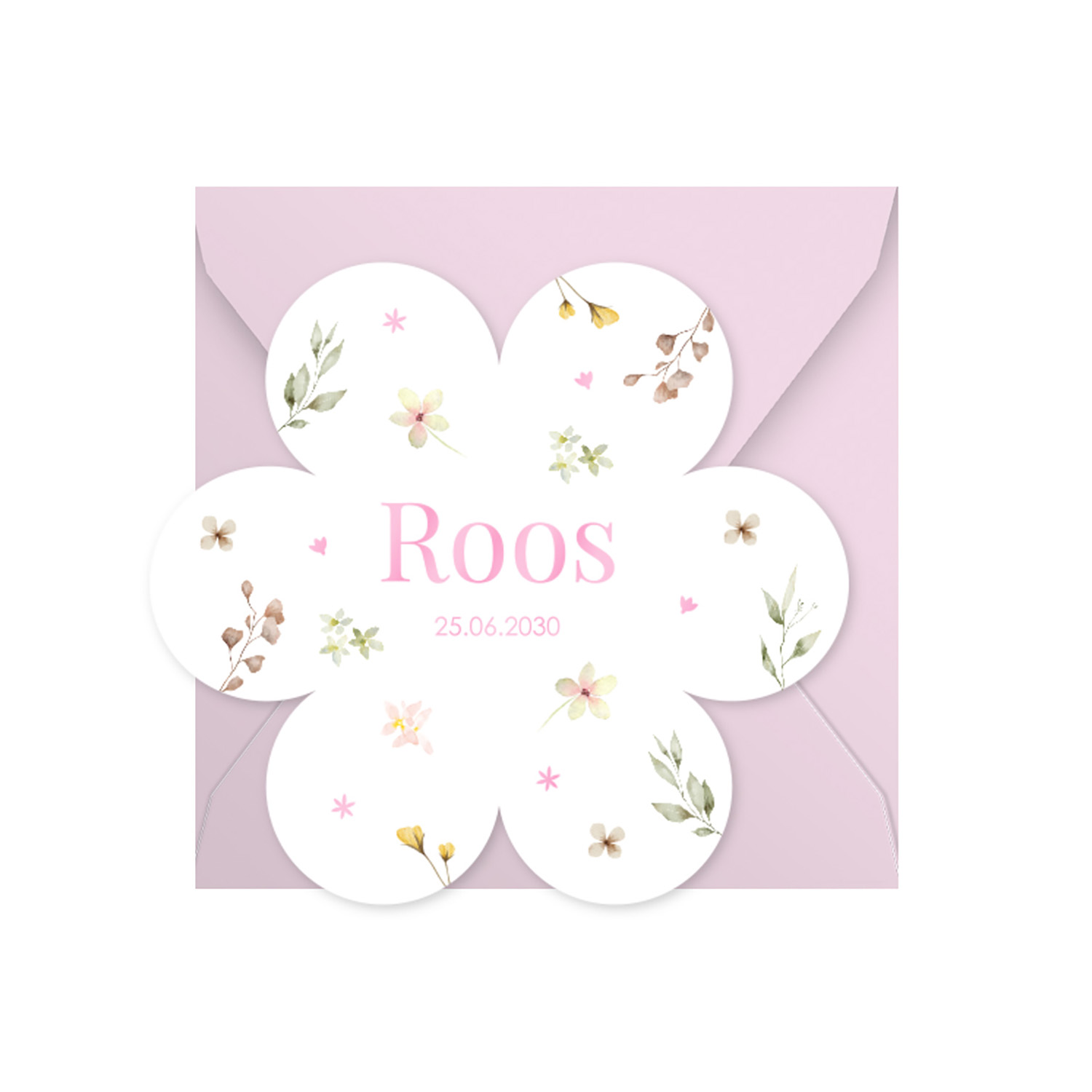 Geboortekaartje vorm bloem watercolour bloemen hoogglans