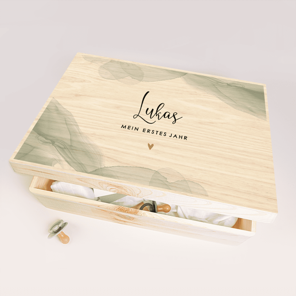 Erinnerungsbox aus Holz mit Aquarelldesign