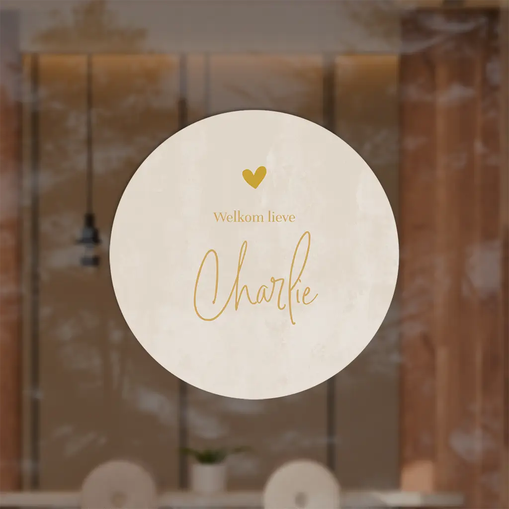 Raamsticker rond met beige velvet-look en hartje