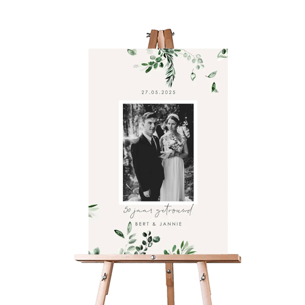 Botanisch welkomstbord voor jubileum met eigen foto