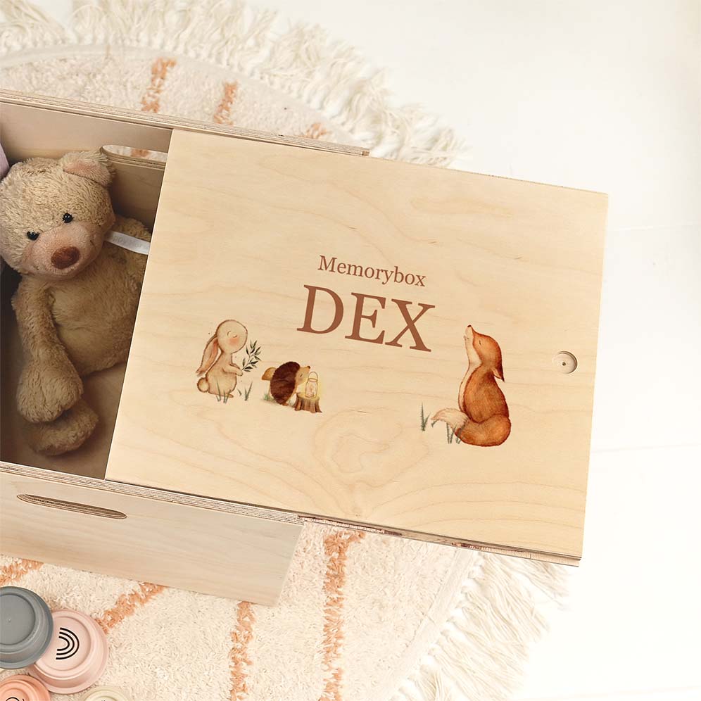 Memorybox met illustratie van bosdieren