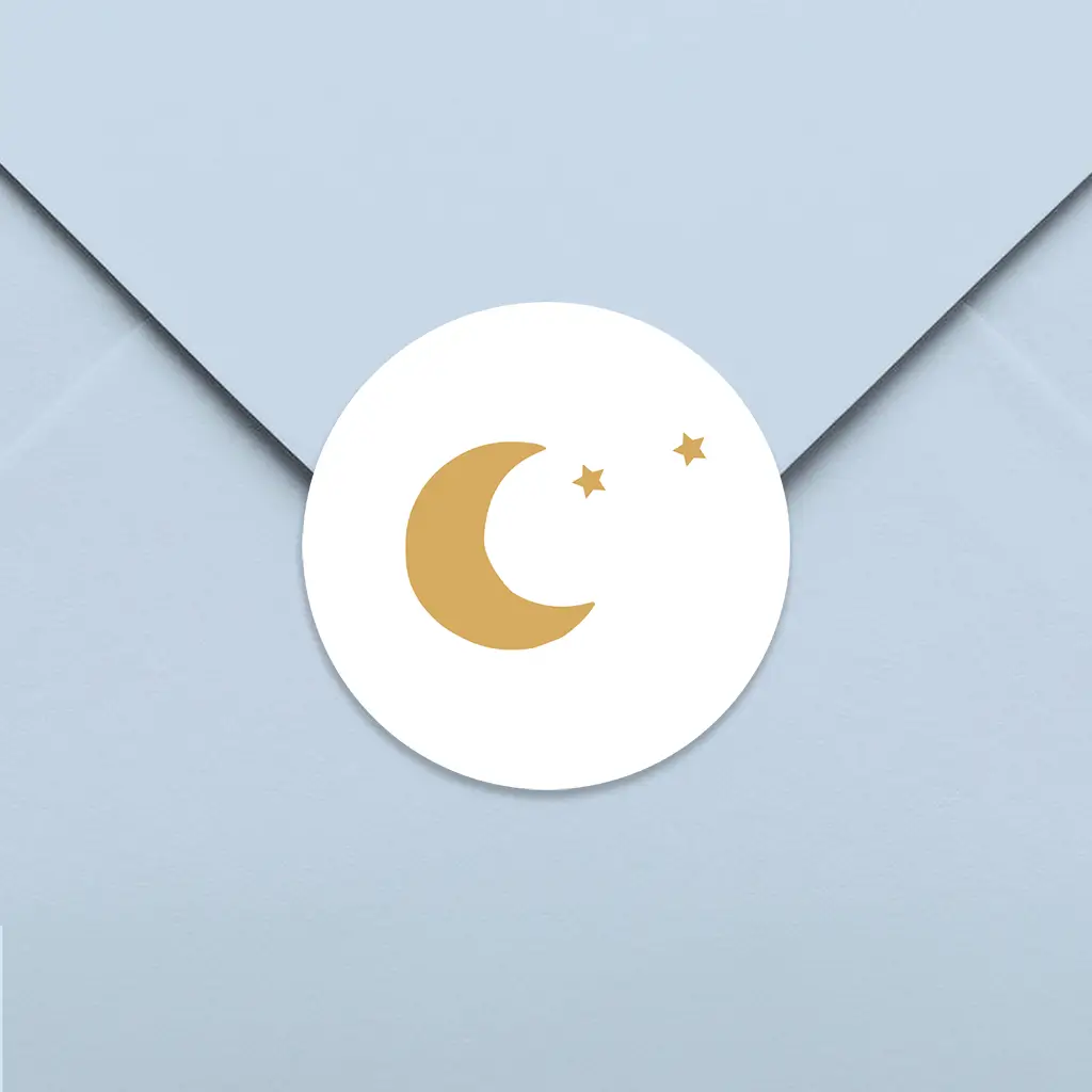 Sluitsticker wit met maantje en sterren - per 25 stuks
