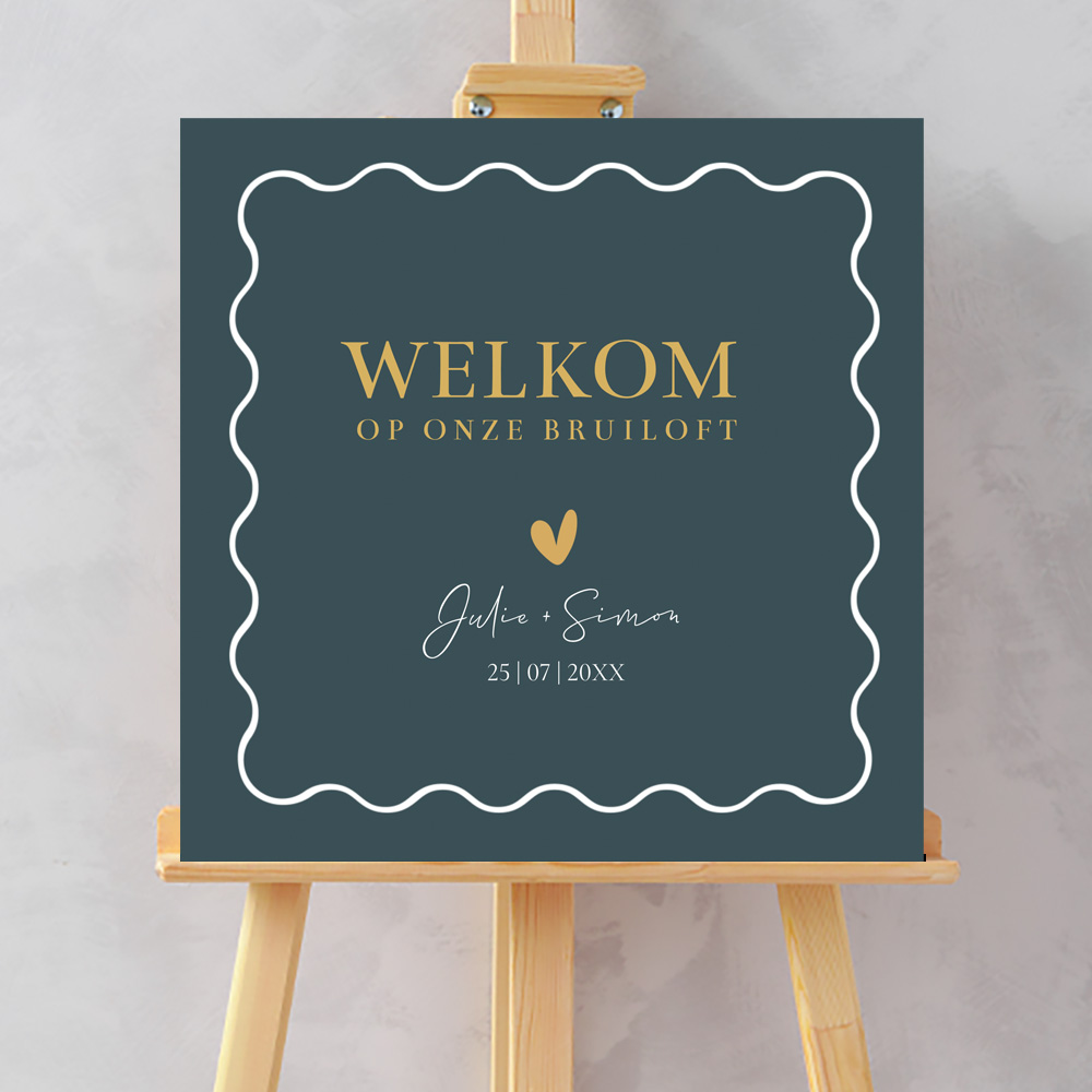 Bruiloftsbord stijlvol denim blauw golvend kader