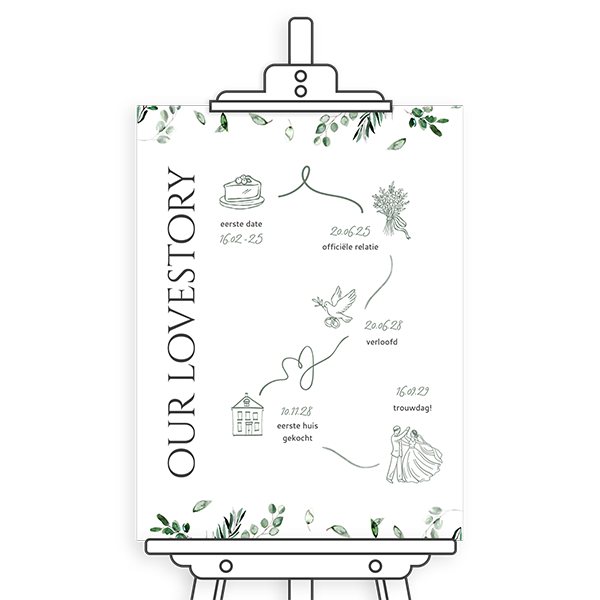 Leuk bord bruiloft met lovestory