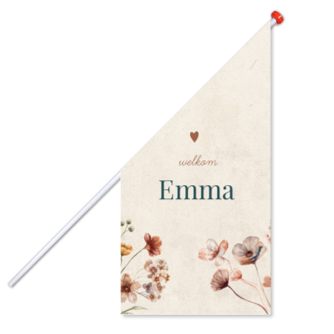Geboortevlag met naam en bloemen