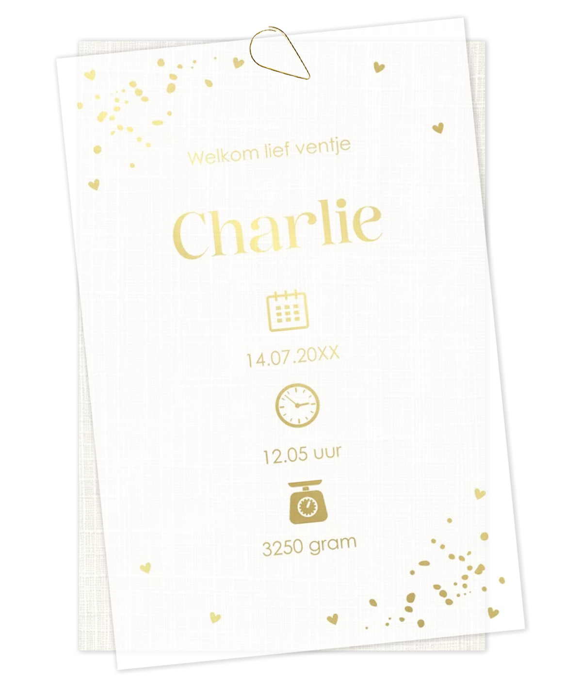 Deel 1 - kalkpapier geboortekaartje geboorte icoontjes goudfolie