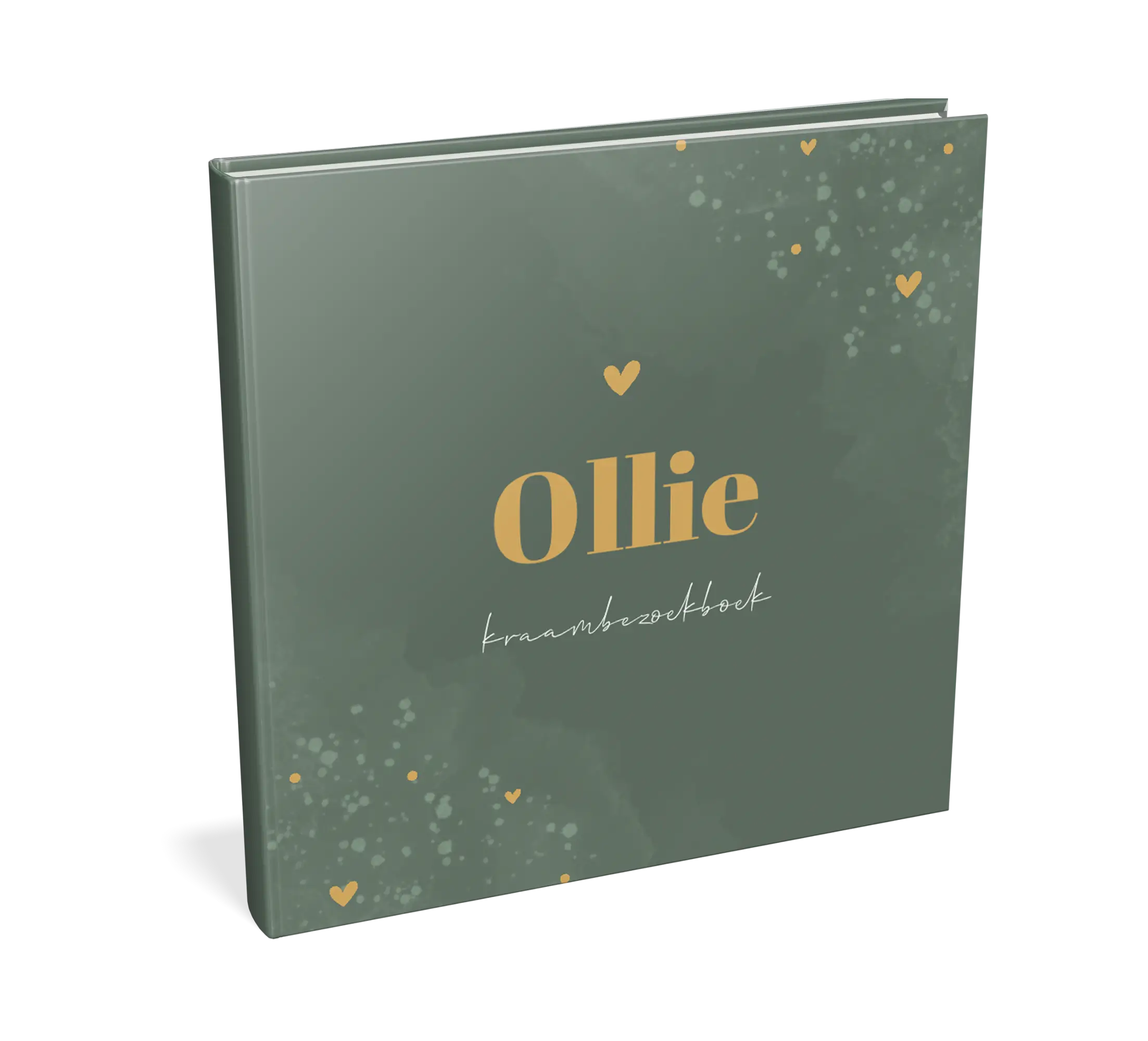 Kraambezoekboek groen met spetters en hartje - met invulpagina's