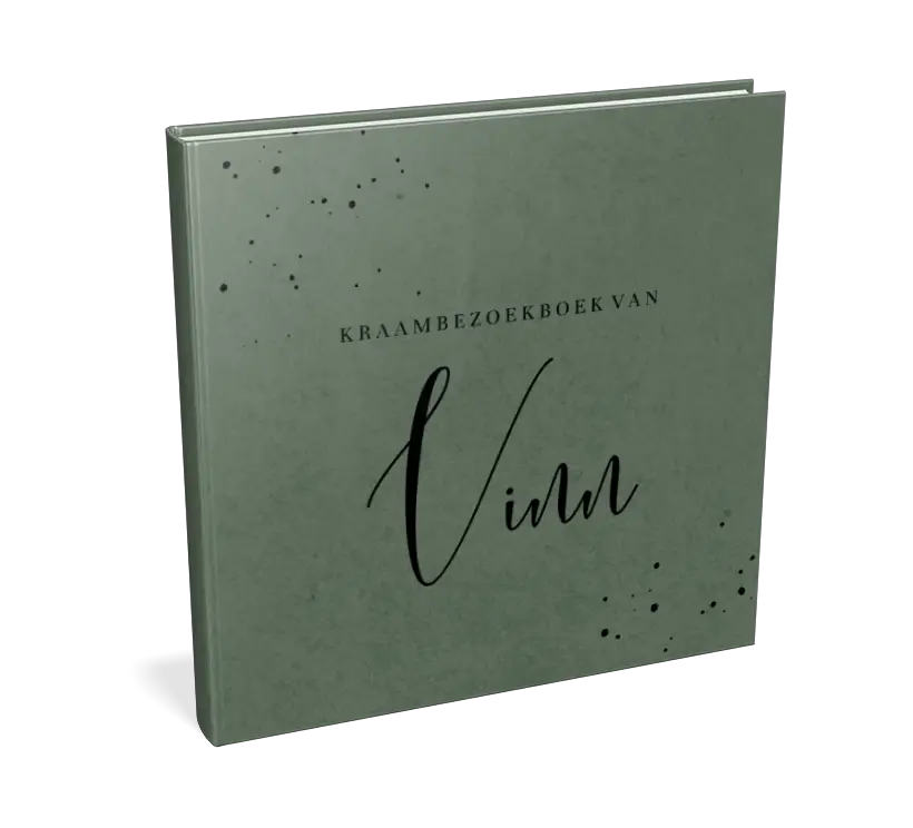 Kraambezoekboek groene velvet-look met hartje - met invulpagina's