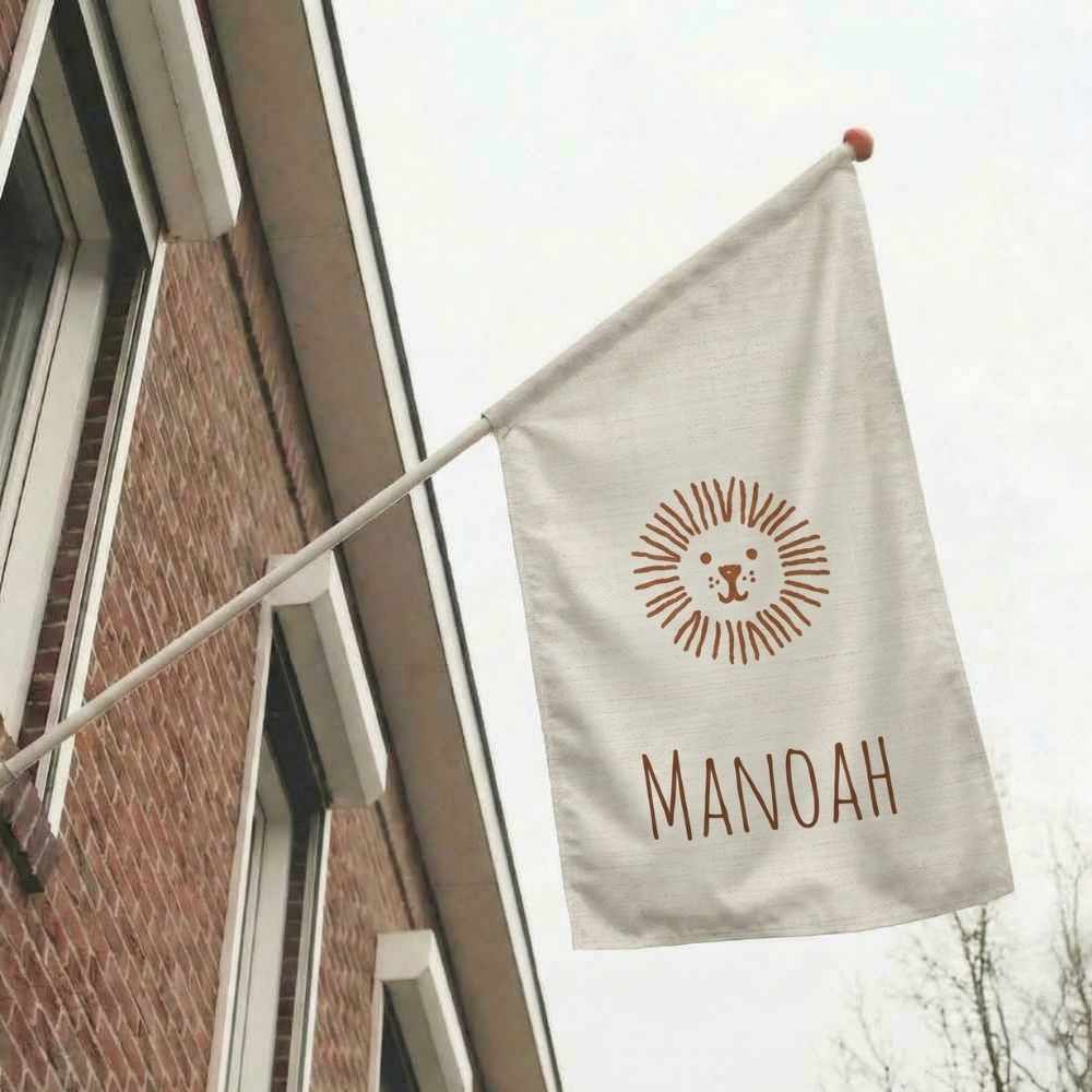 Geboortevlag leeuw linnen look