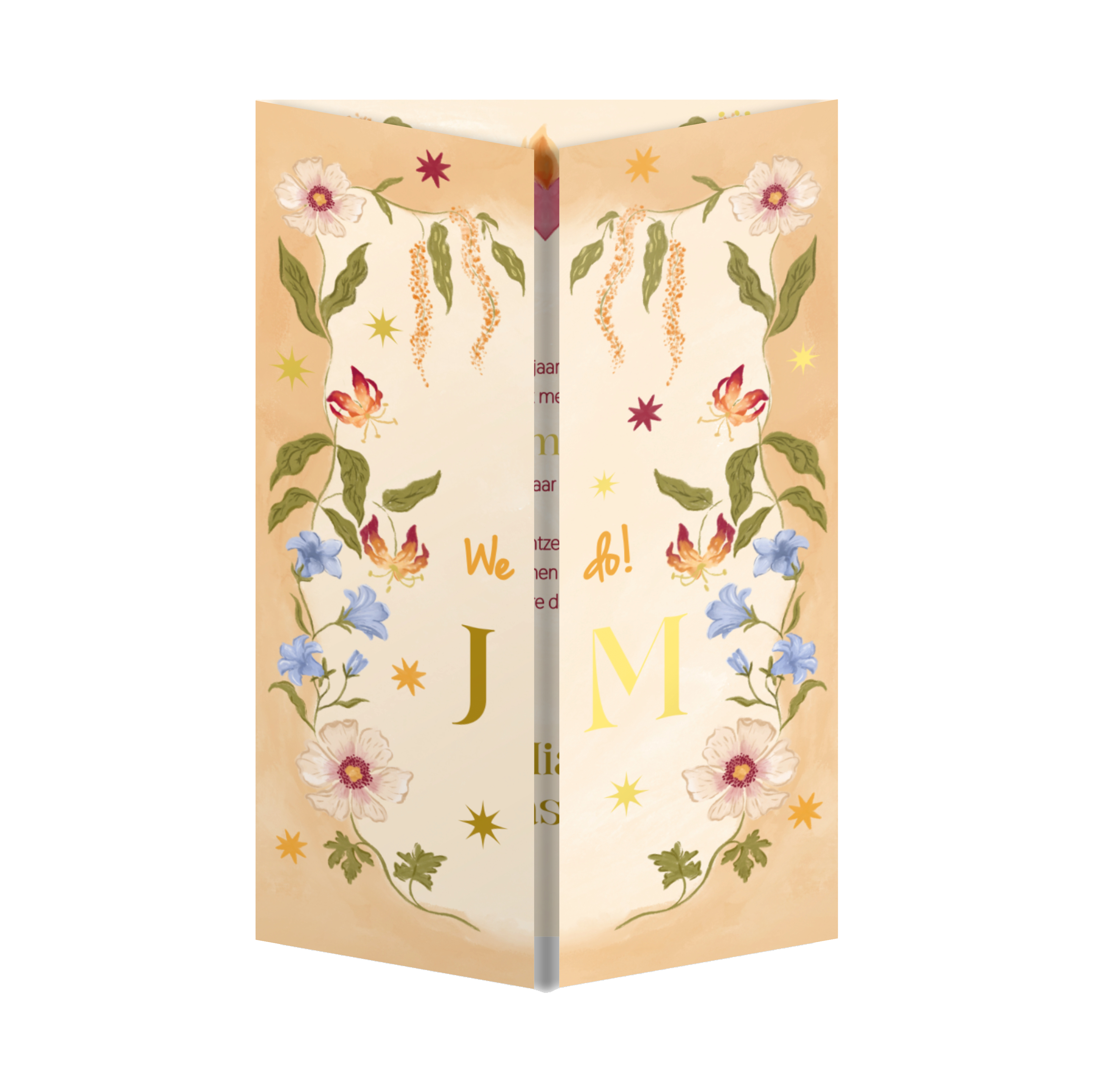 Trouwkaart wilde bloemen theatervouw