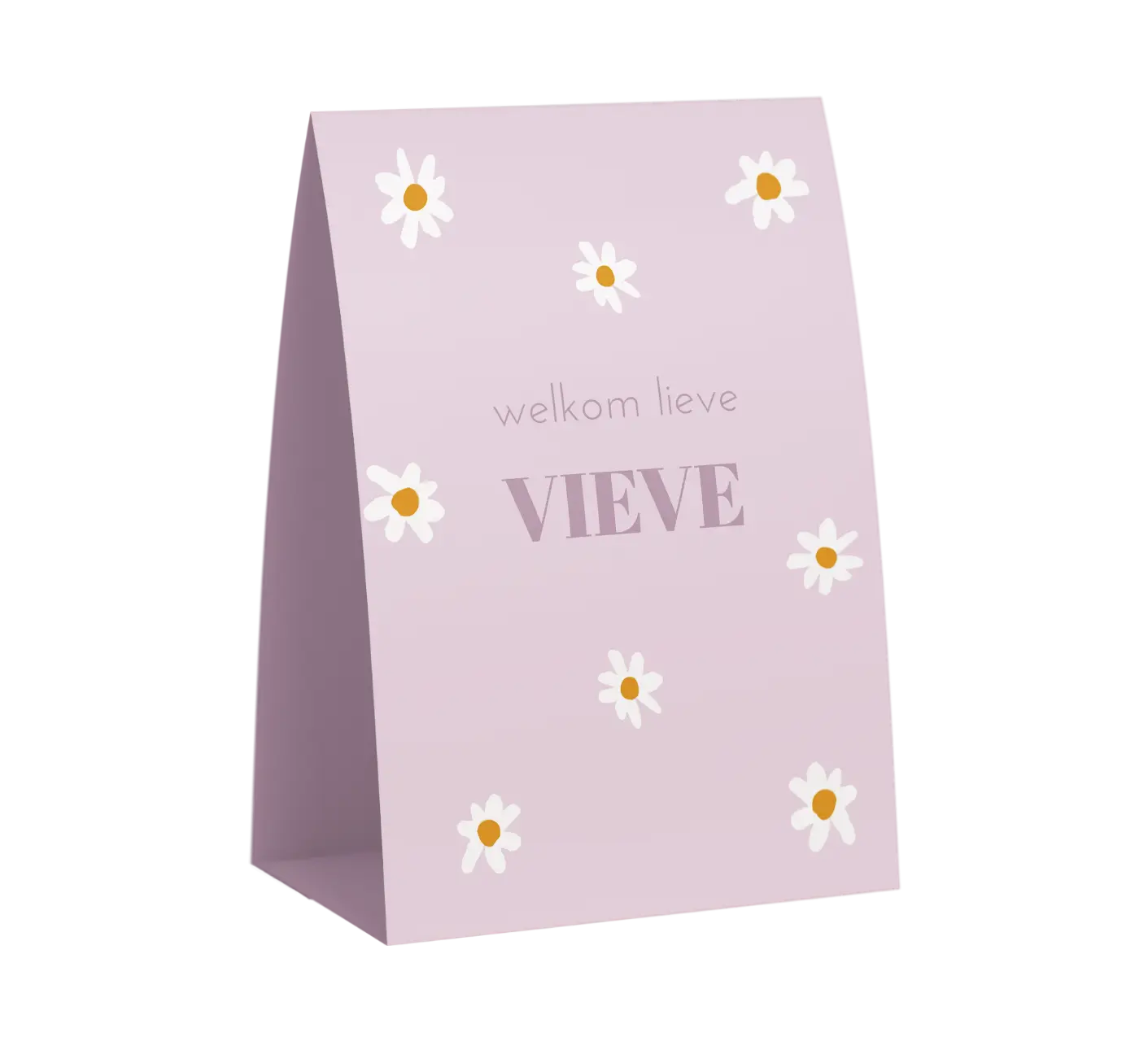 Lief geboortekaartje in tentvorm met madeliefjes voor een meisje