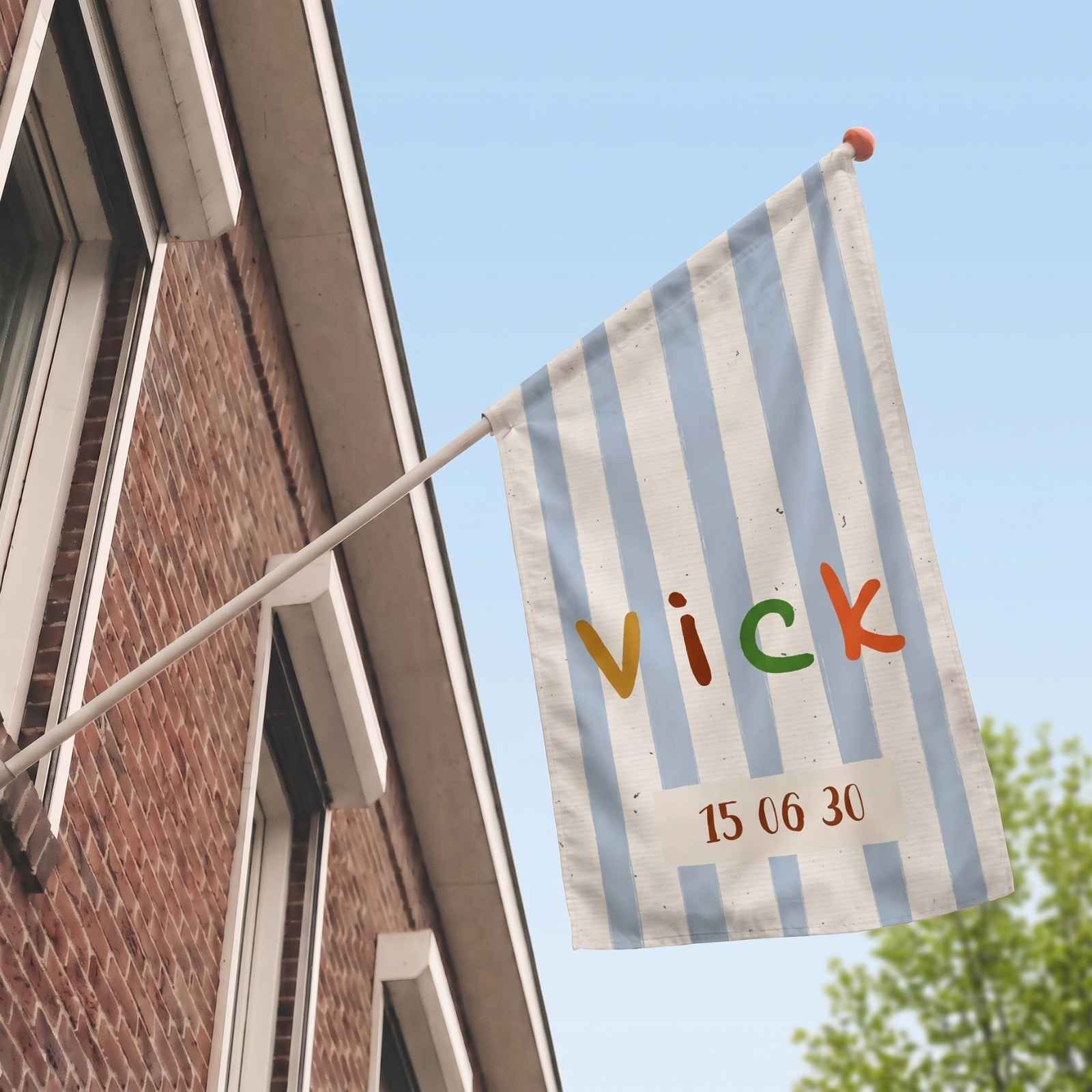 Geboortevlag vrolijk gestreept kleurrijke letters