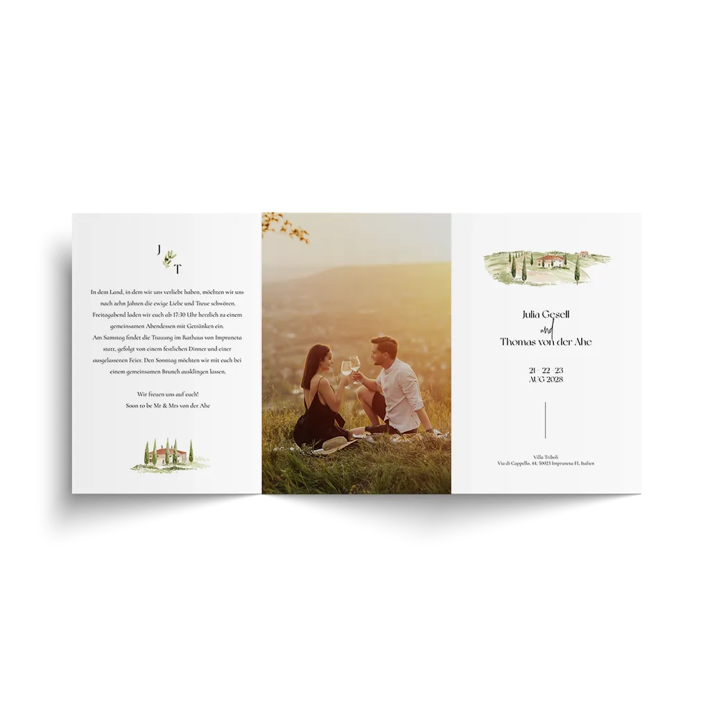 Einladungskarte mit italienischem Flair und Toskana Auquarell