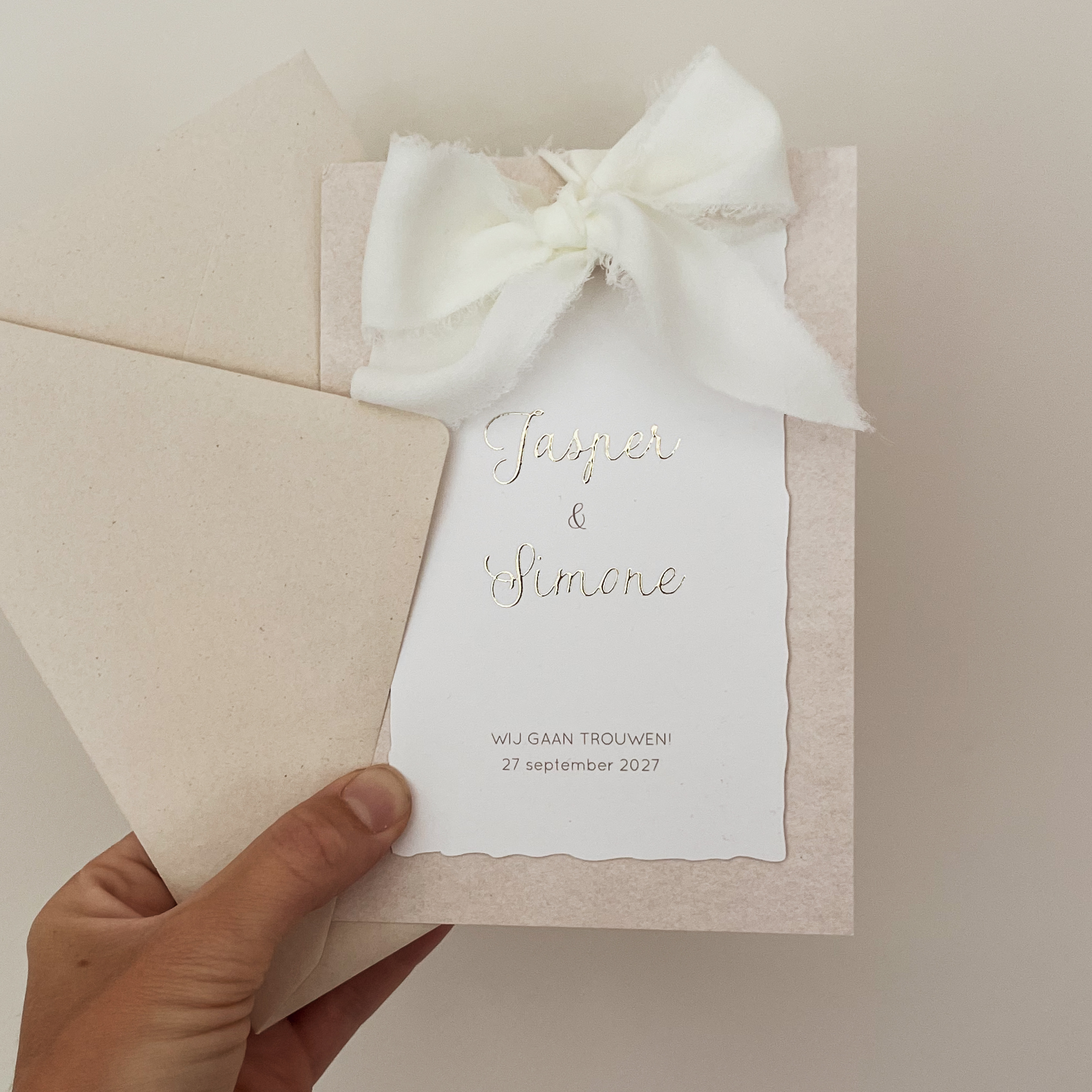 Trouwkaart set met look-a-like scheprand