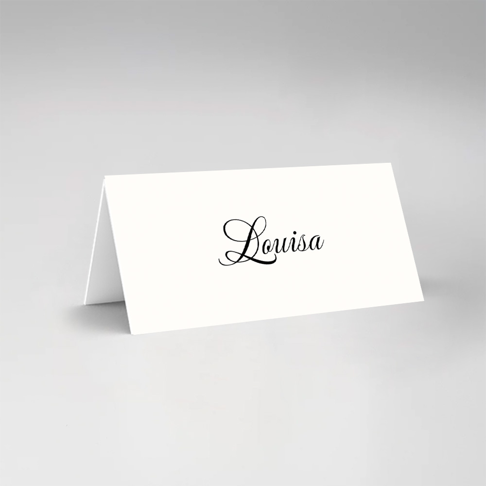 Bruiloft naamkaartjes dubbel gevouwen stijlvol zwart wit sierlijk
