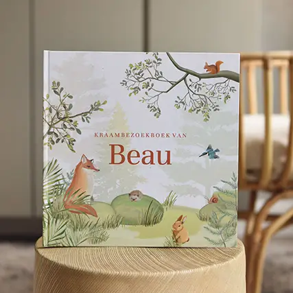 Stoer unisex kraambezoekboek met bosdieren