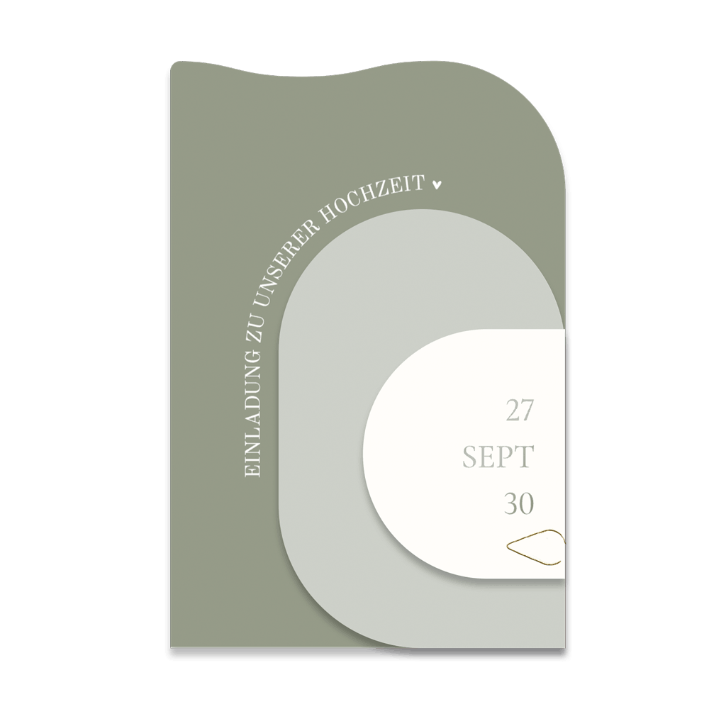 Grünes Hochzeitseinladungs-Kartenset in Bogenform mit Hochglanz