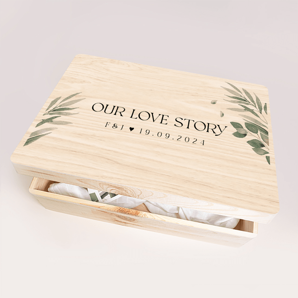 Memorybox bruiloft botanisch met eucalyptus