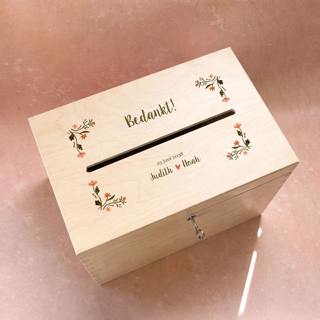 Botanische enveloppenkist hout bloemen